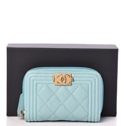 Chanel Caviar Quilted Boy Zip Around Card Holder Light Blue 9 of 9