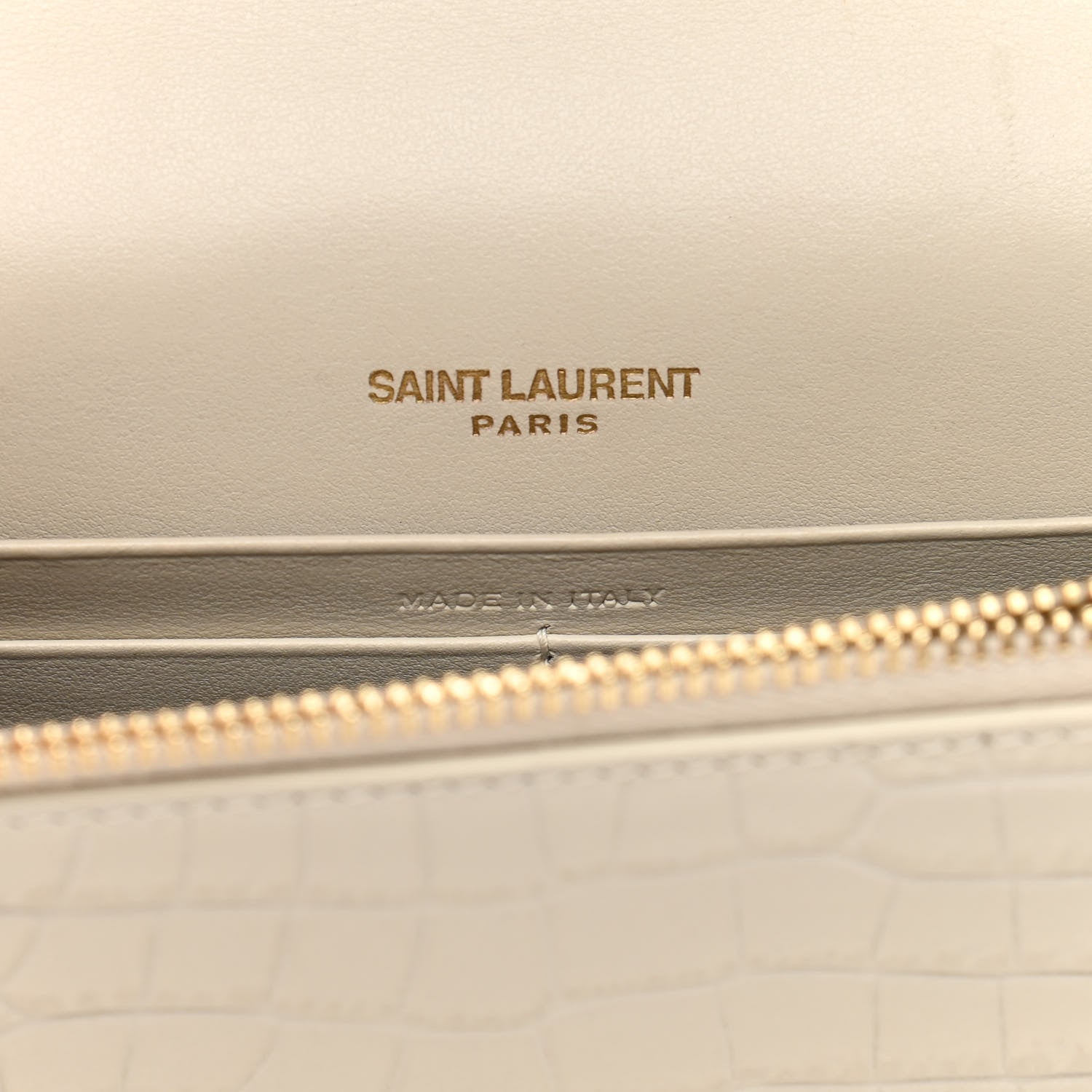 Saint Laurent Calfskin Crocodile Embossed Kate Monogram Tassel Chain Wallet Vintage White 5 of 14