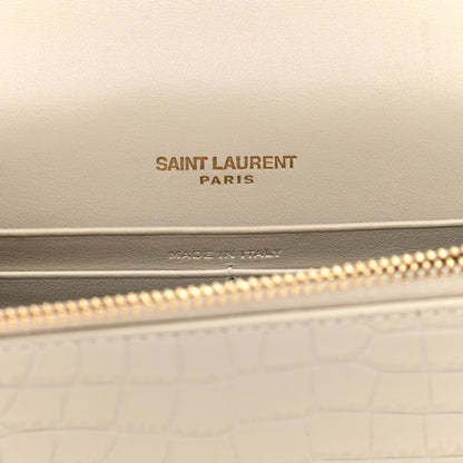 Saint Laurent Calfskin Crocodile Embossed Kate Monogram Tassel Chain Wallet Vintage White 5 of 14