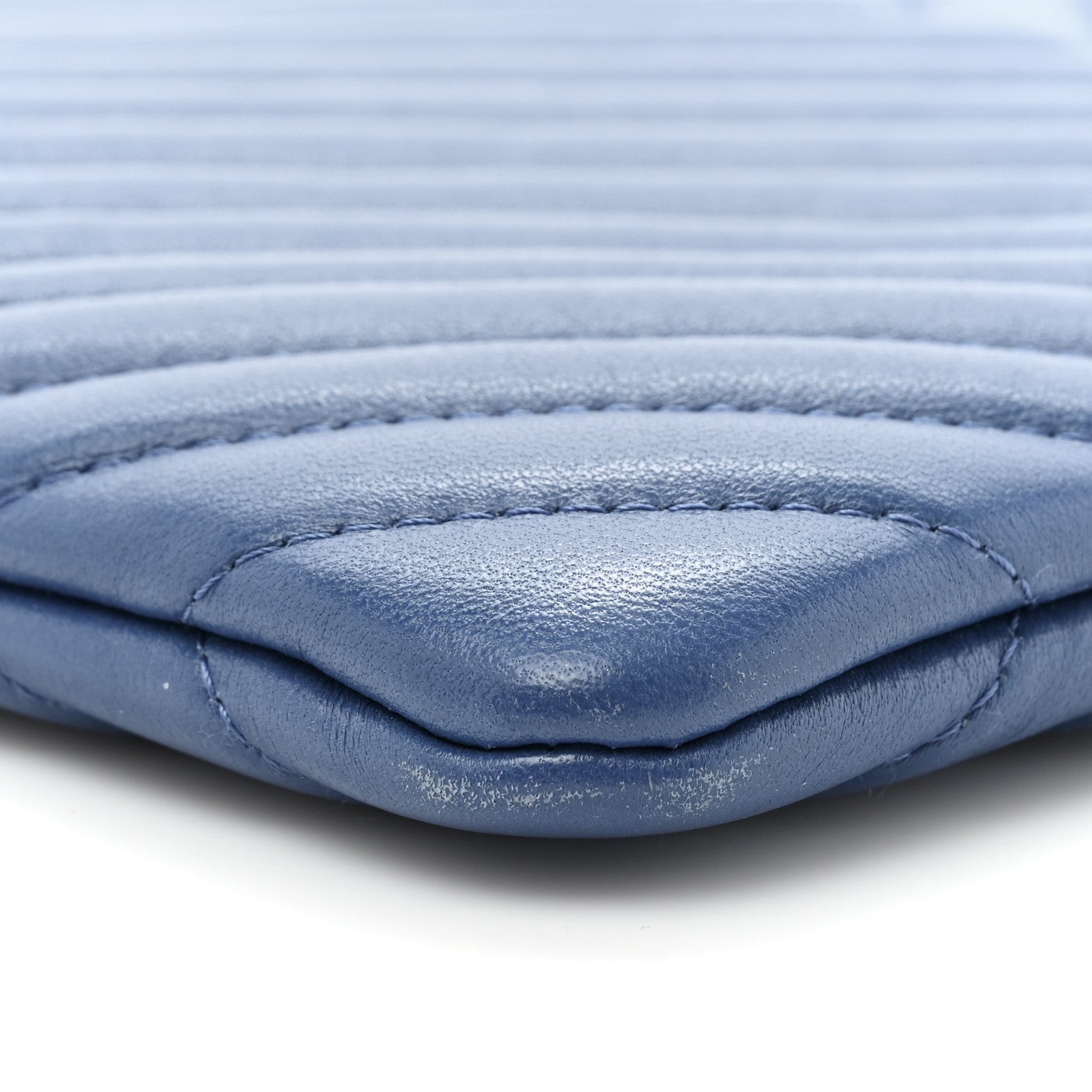 Chanel Lambskin Chevron Quilted Charms Medium Cosmetic Case Blue 10 of 15