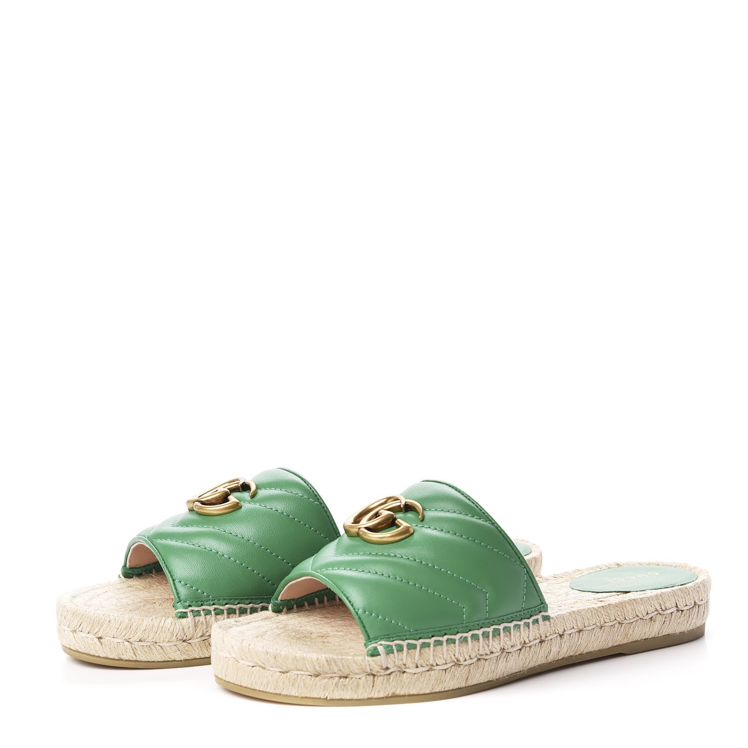Gucci Nappa Matelasse GG Marmont Espadrille Slide Sandals 38 New Shamarock 2 of 9