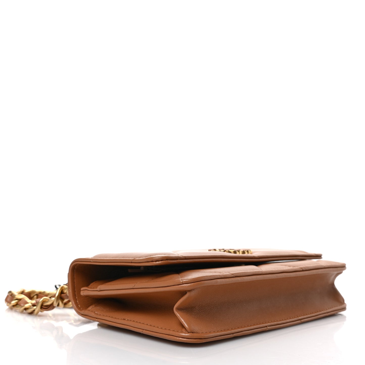 Lambskin Quilted Chanel 19 Wallet On Chain WOC Brown