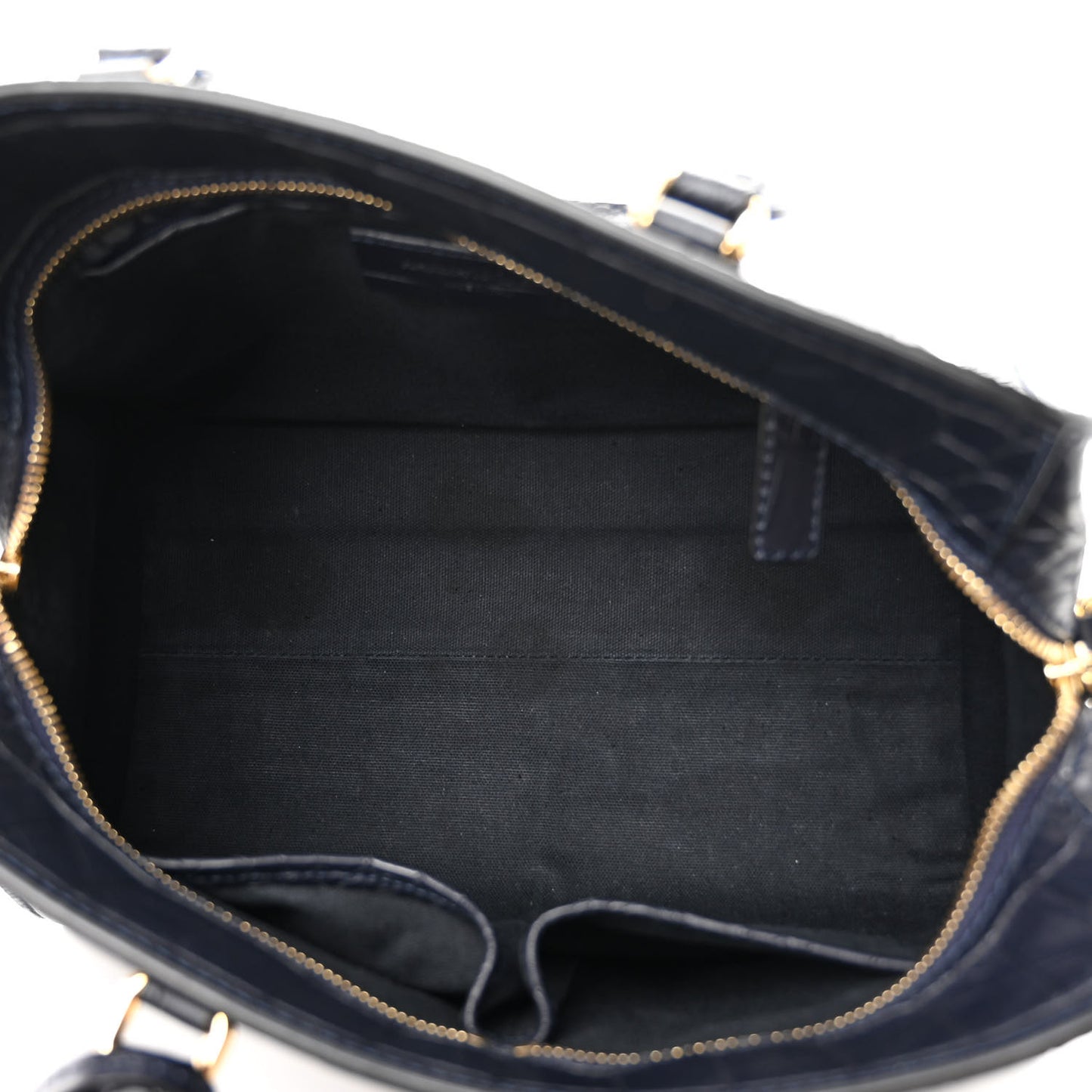 Calfskin Crocodile Embossed Small Skull Padlock Zip Around Tote Navy Blue