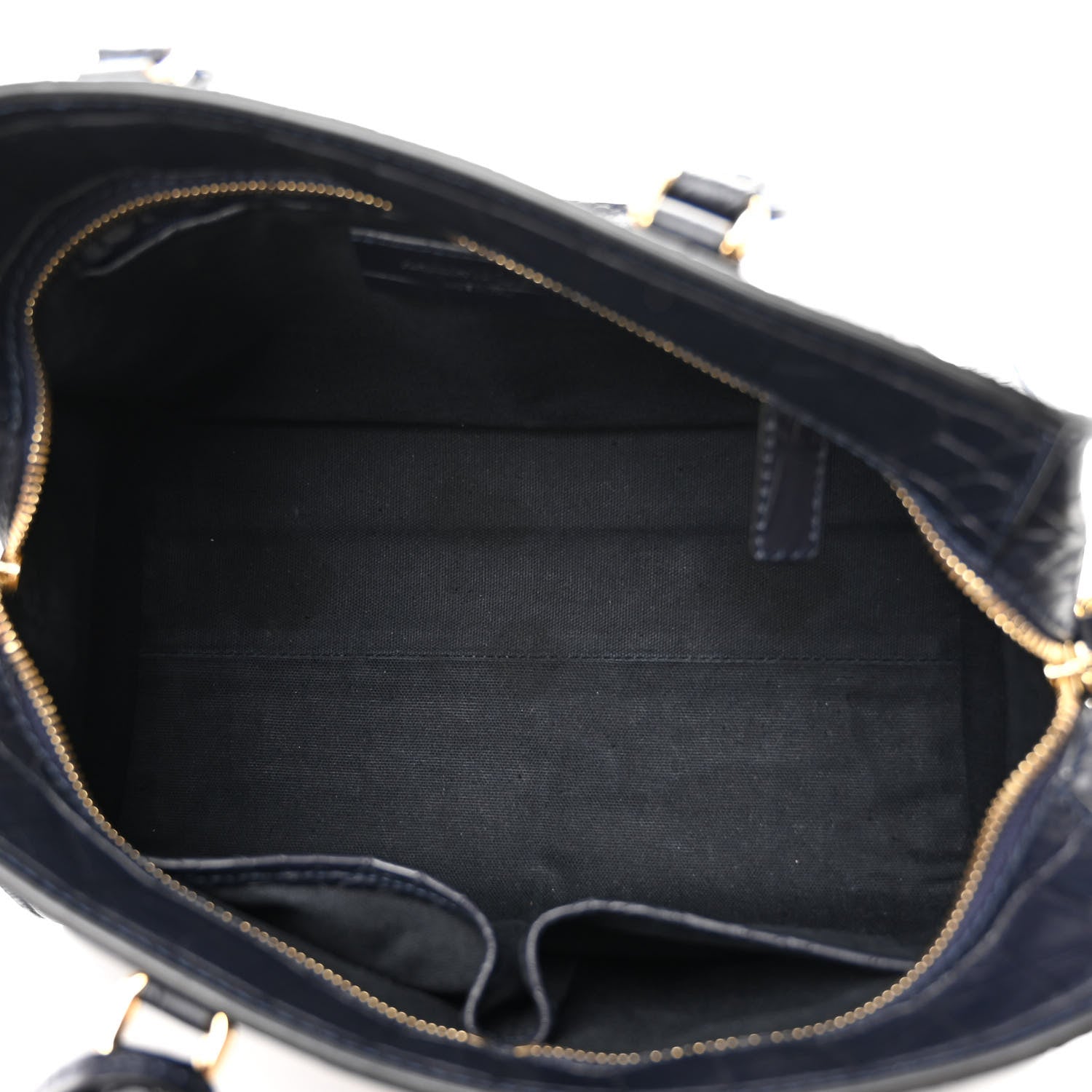 Alexander McQueen Calfskin Crocodile Embossed Small Skull Padlock Zip Around Tote Navy Blue 5 of 11