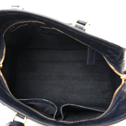 Alexander McQueen Calfskin Crocodile Embossed Small Skull Padlock Zip Around Tote Navy Blue 5 of 11