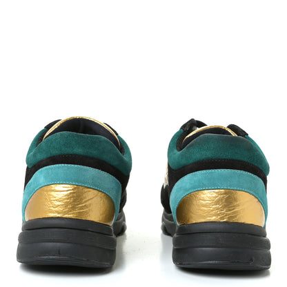Chanel Fabric Calfskin Suede CC Womens Sneakers 41 Black Turquoise Gold 5 of 12