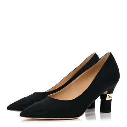 Chanel Grosgrain Cap Toe CC Pumps 36.5 Black 3 of 9