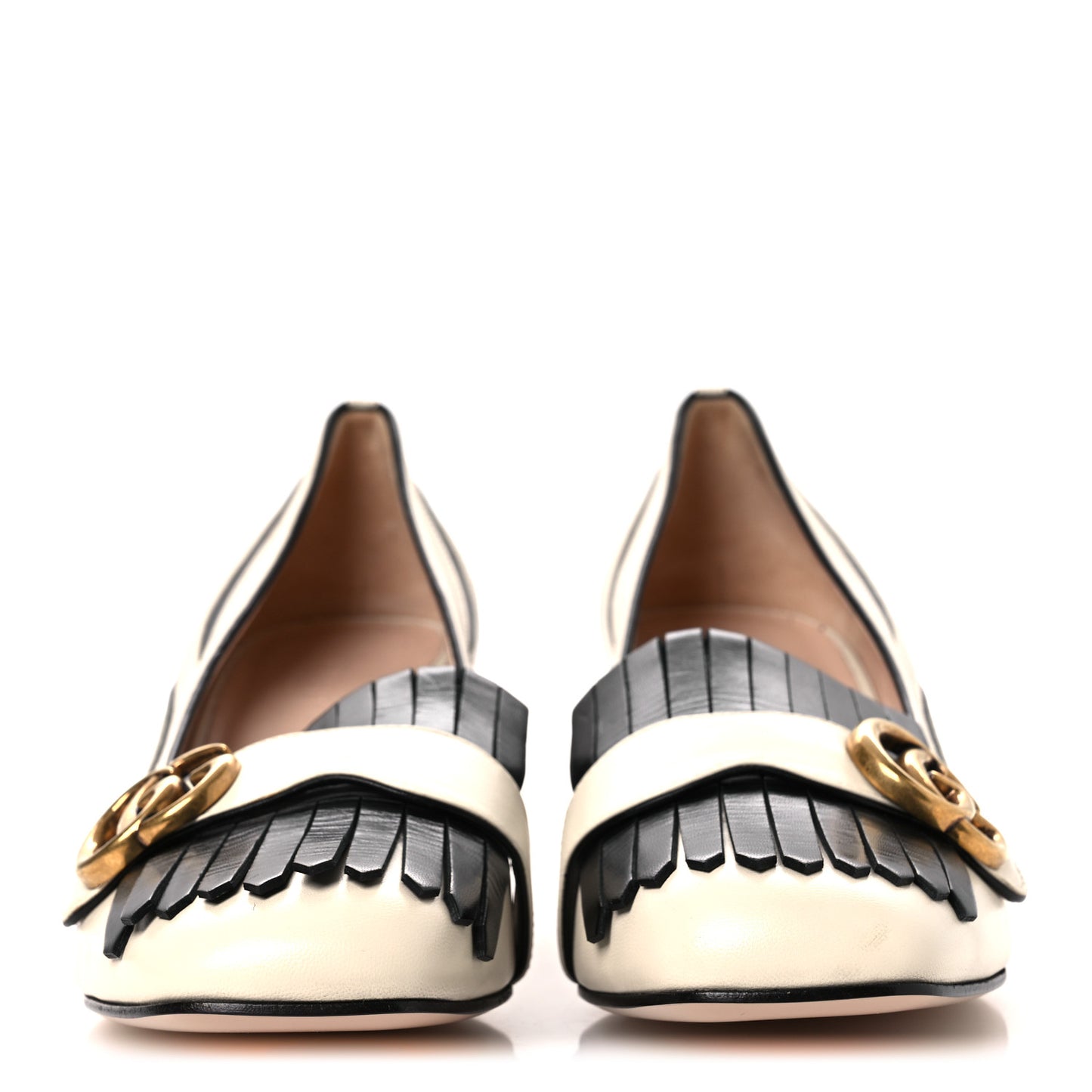 Malaga Kid Zebra Inlay GG Marmont Fringe Loafer 50mm Pumps 39.5 Mystic White Black