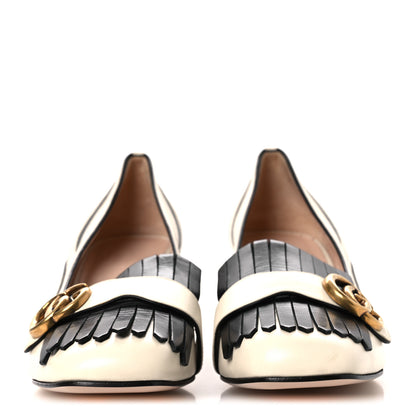 Gucci Malaga Kid Zebra Inlay GG Marmont Fringe Loafer 50mm Pumps 39.5 Mystic White Black 3 of 13