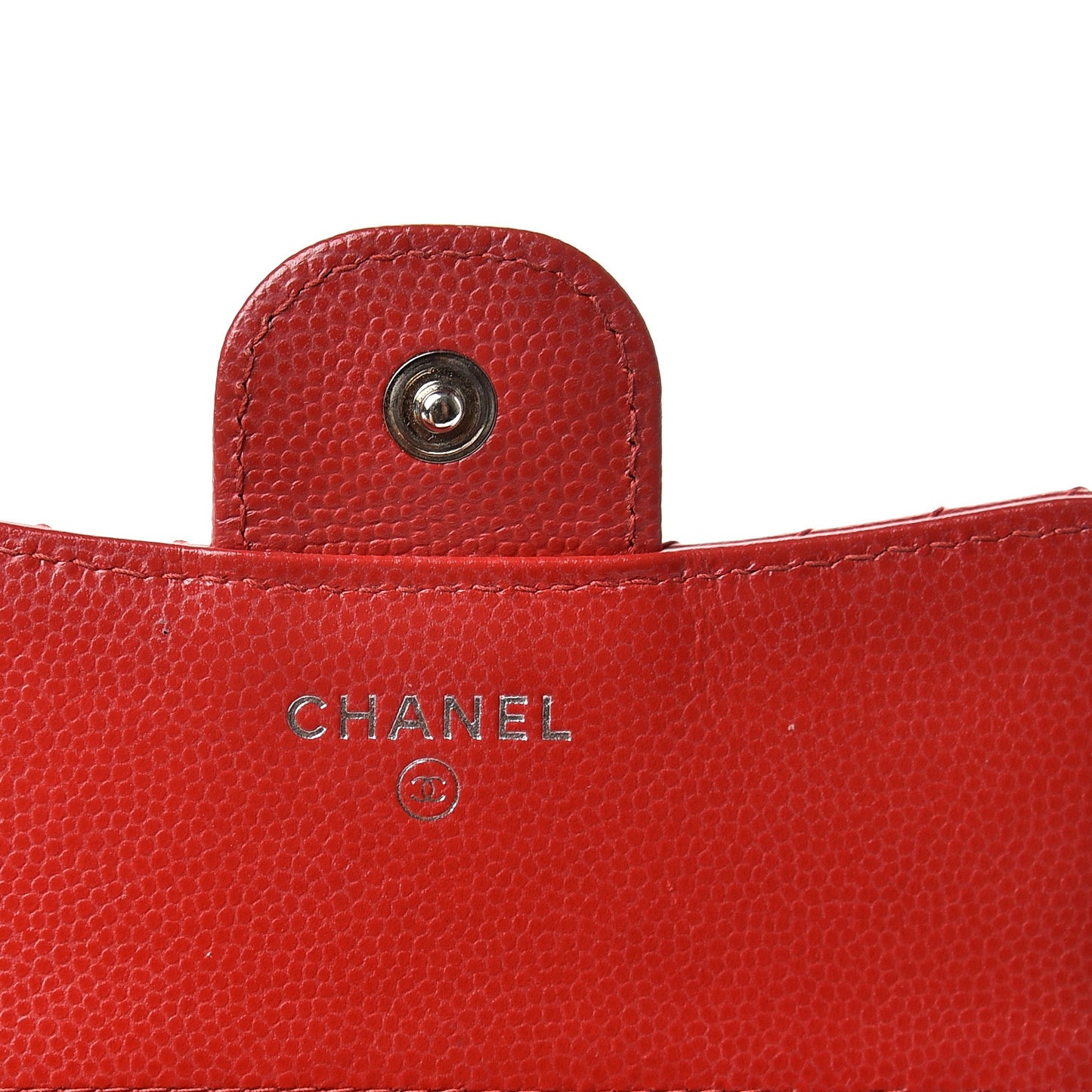Caviar Chevron Quilted Compact Flap Wallet Dark Red