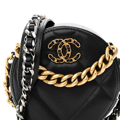 Chanel Lambskin Quilted Chanel 19 Round Clutch With Chain Black 7 of 9
