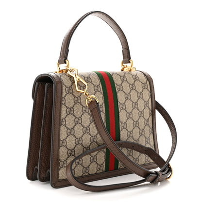Gucci GG Supreme Monogram Textured Dollar Calfskin Web Small Ophidia Padlock Top Handle Bag Beige Ebony New Acero 3 of 10