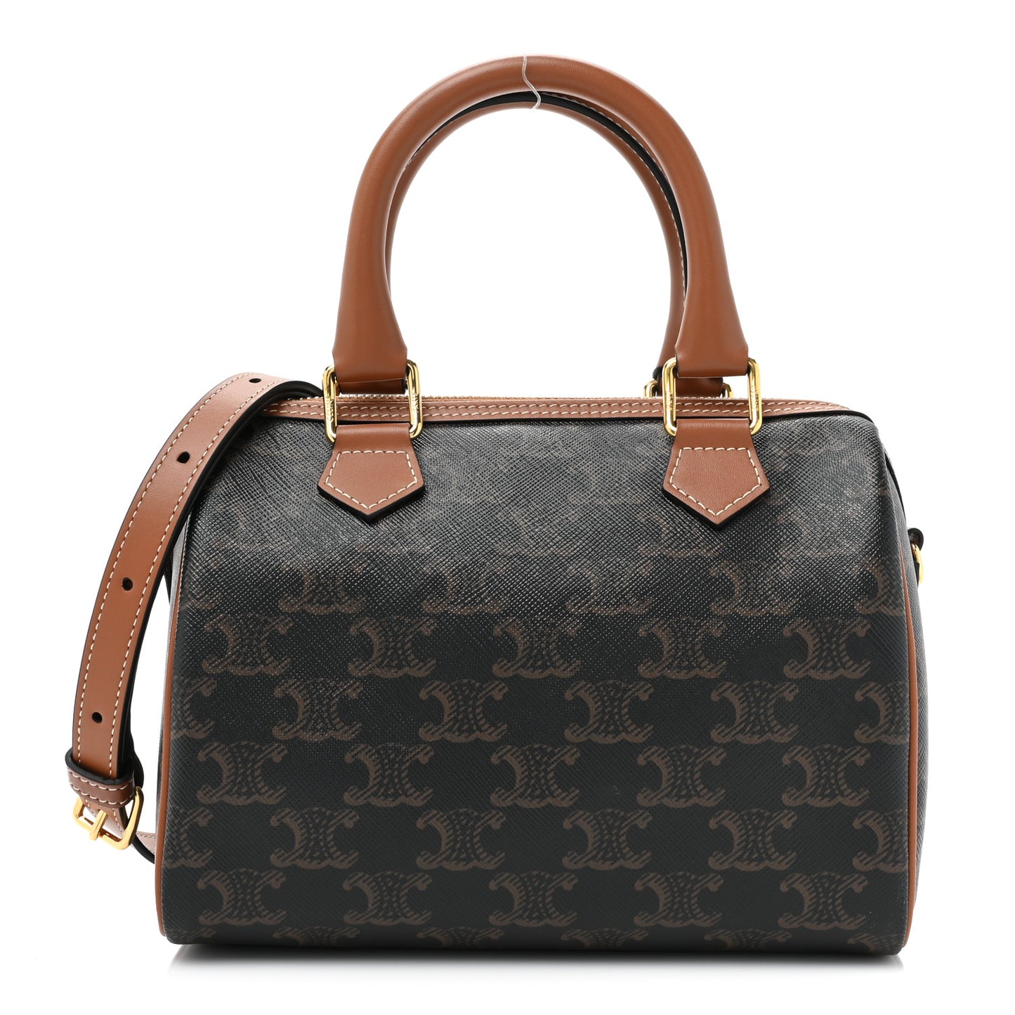 Triomphe Canvas Calfskin Small Boston Bag Tan