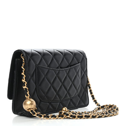 Chanel Lambskin Quilted CC Pearl Crush Wallet on Chain WOC Black 2 of 9