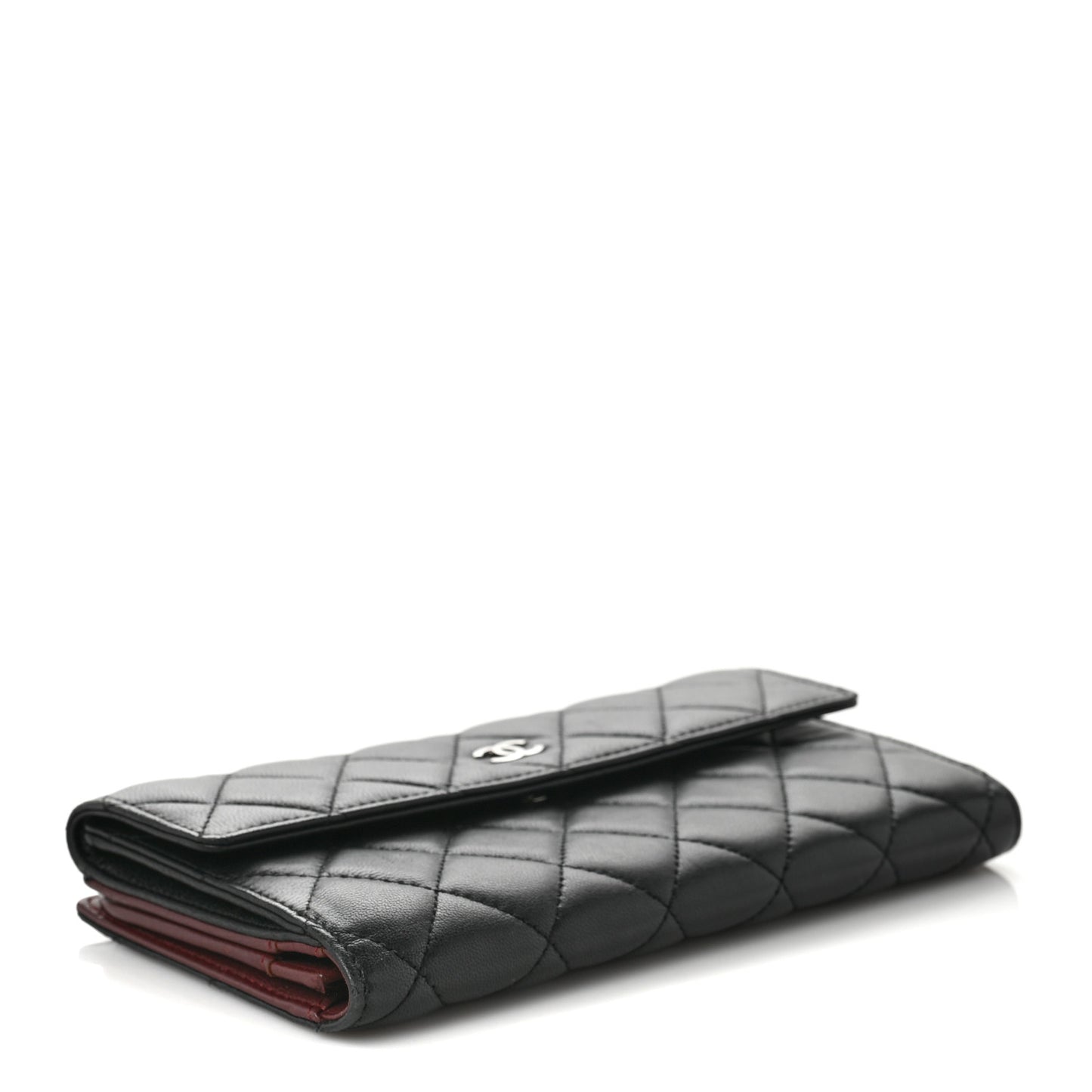 Lambskin Quilted Long Flap Wallet Black