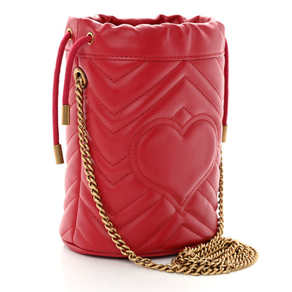 Gucci Calfskin Matelasse Mini GG Marmont 2.0 Bucket Bag Hibiscus Red 3 of 10