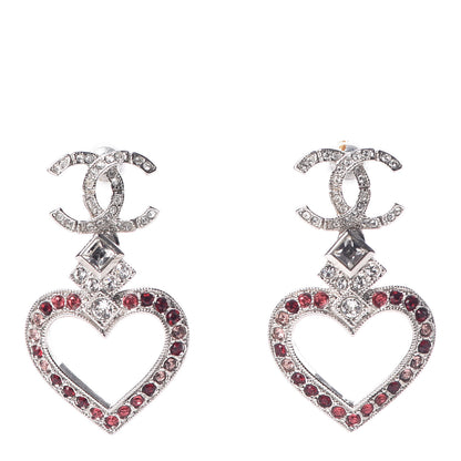 Chanel Crystal Heart CC Drop Earrings Silver 1 of 6