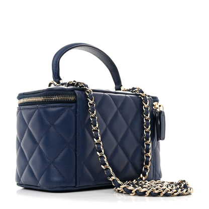 Chanel Lambskin Quilted Small Top Handle Vanity Case With Chain Navy 3 of 12
