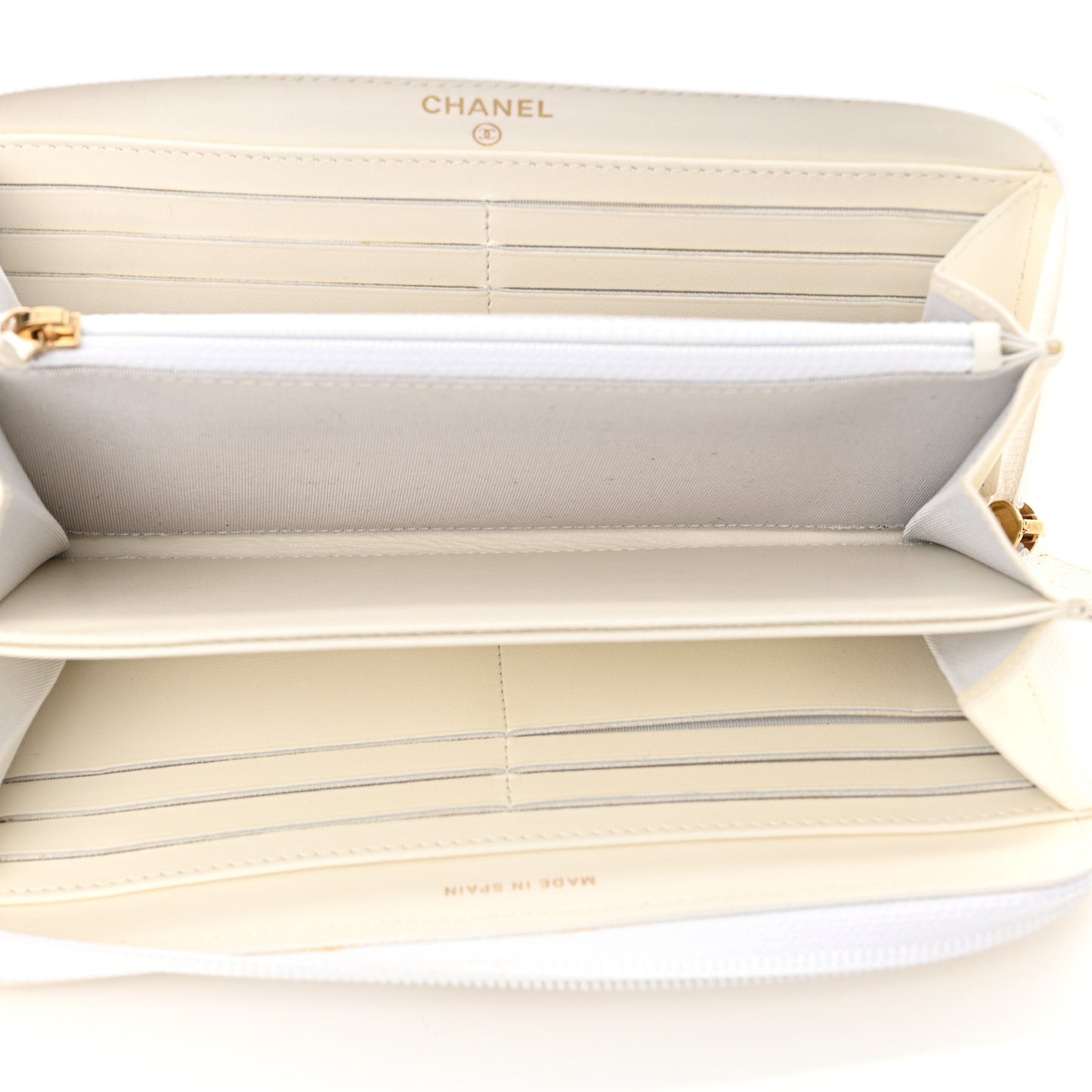 Caviar Quilted Boy Long Zip Around Wallet White