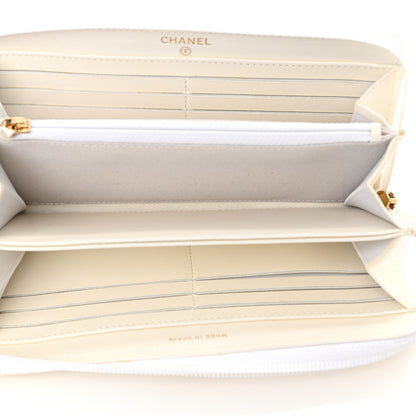 Chanel Caviar Quilted Boy Long Zip Around Wallet White 5 of 9