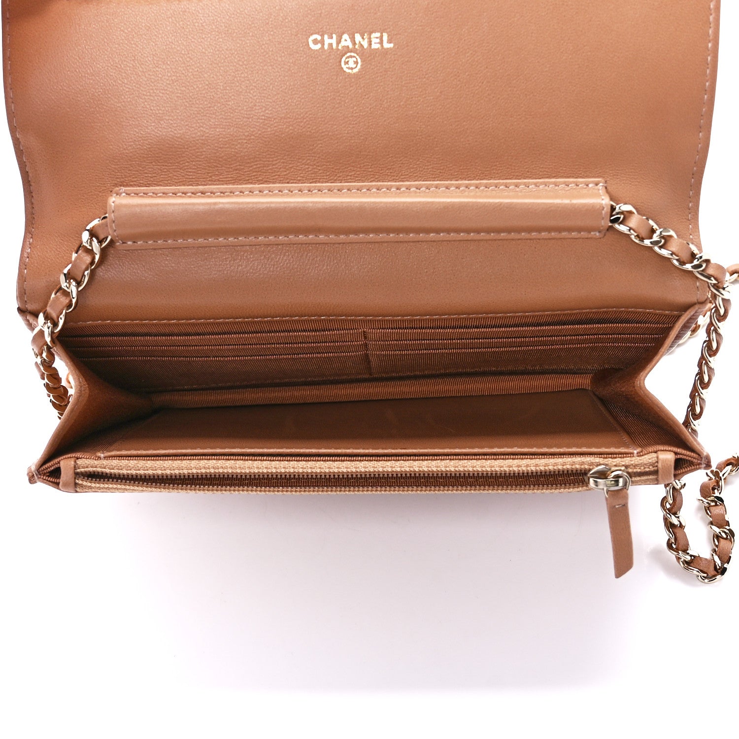 Chanel Lambskin Quilted Wallet On Chain WOC Dark Beige 5 of 12