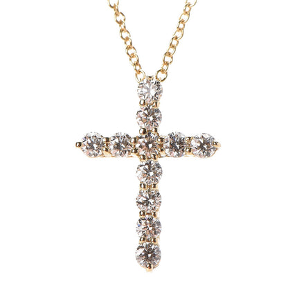 Tiffany 18K Yellow Gold Diamond Small Cross Pendant Necklace 4 of 8