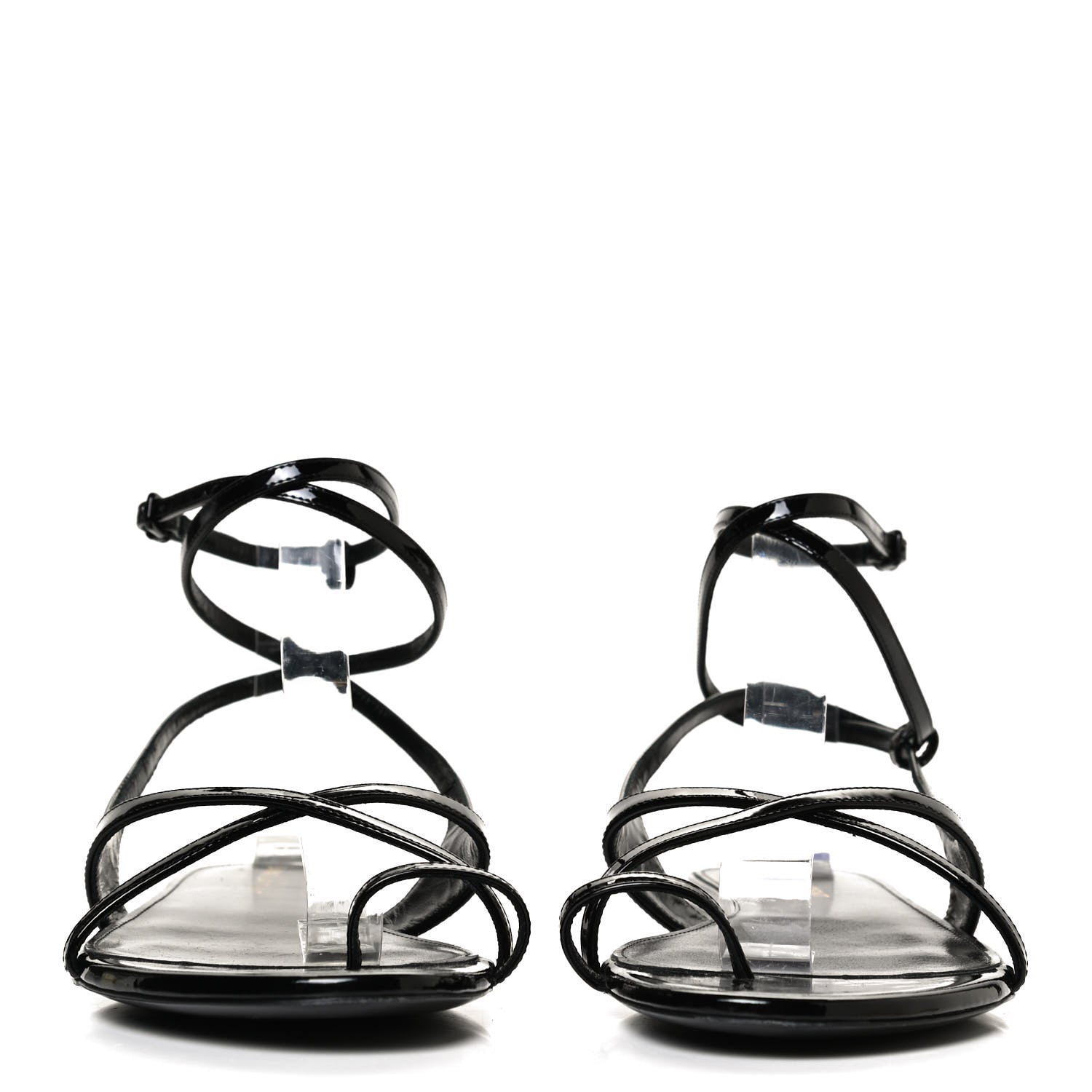 Saint Laurent Patent Calfskin Gia Ankle Strap Sandals 38 Black 2 of 11