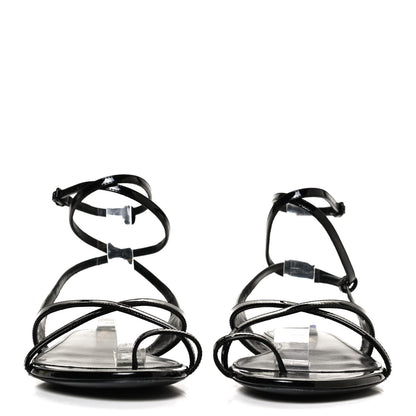 Saint Laurent Patent Calfskin Gia Ankle Strap Sandals 38 Black 2 of 11