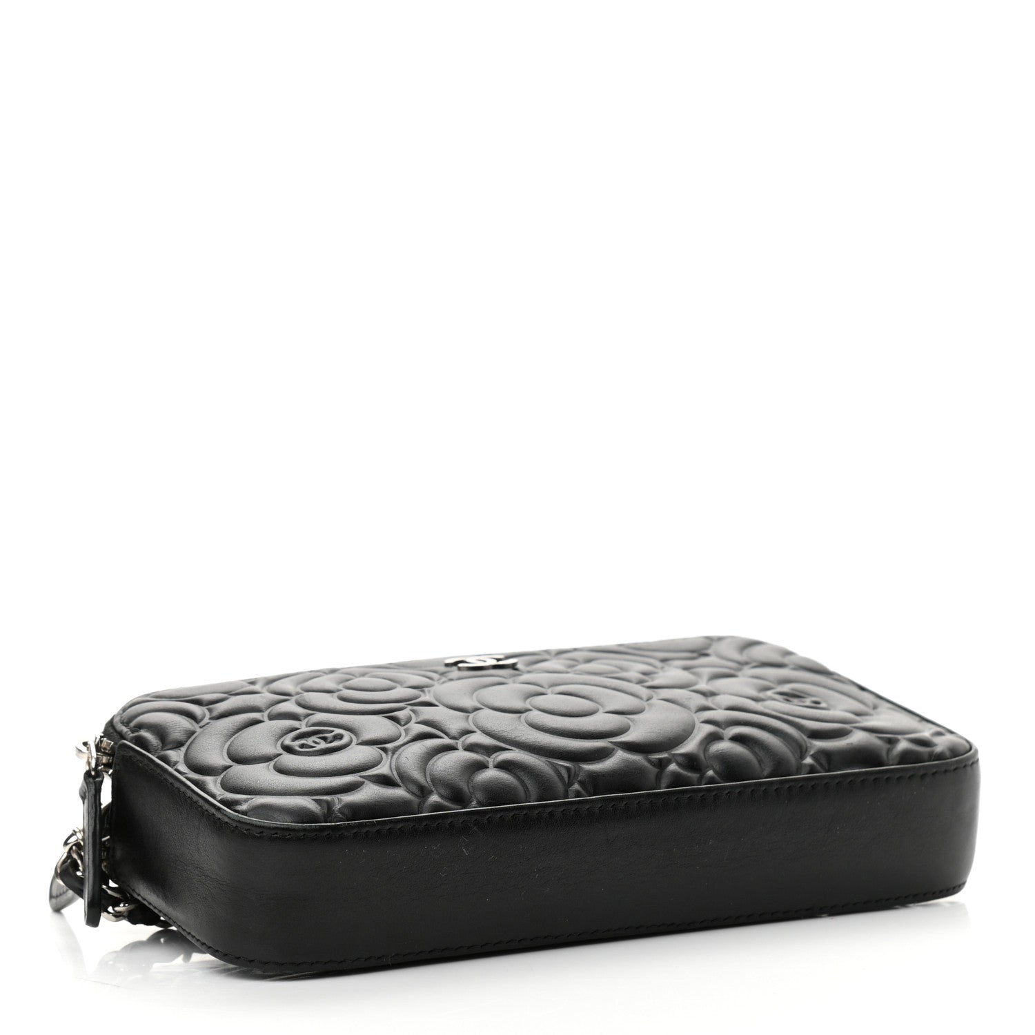 Chanel Lambskin Camellia Embossed Small Clutch With Chain Black 4 of 11