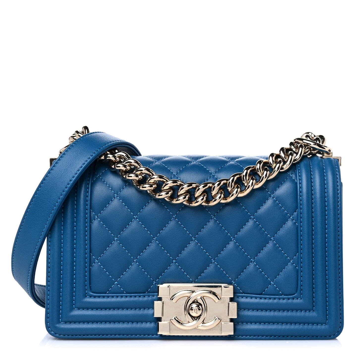 Calfskin Quilted Small Boy Flap Blue