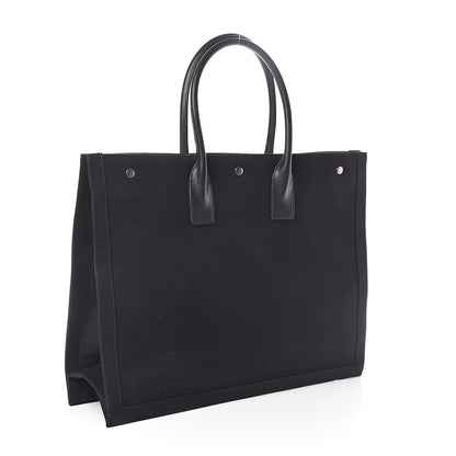 Saint Laurent Linen Calfskin Rive Gauche Tote Black 3 of 9