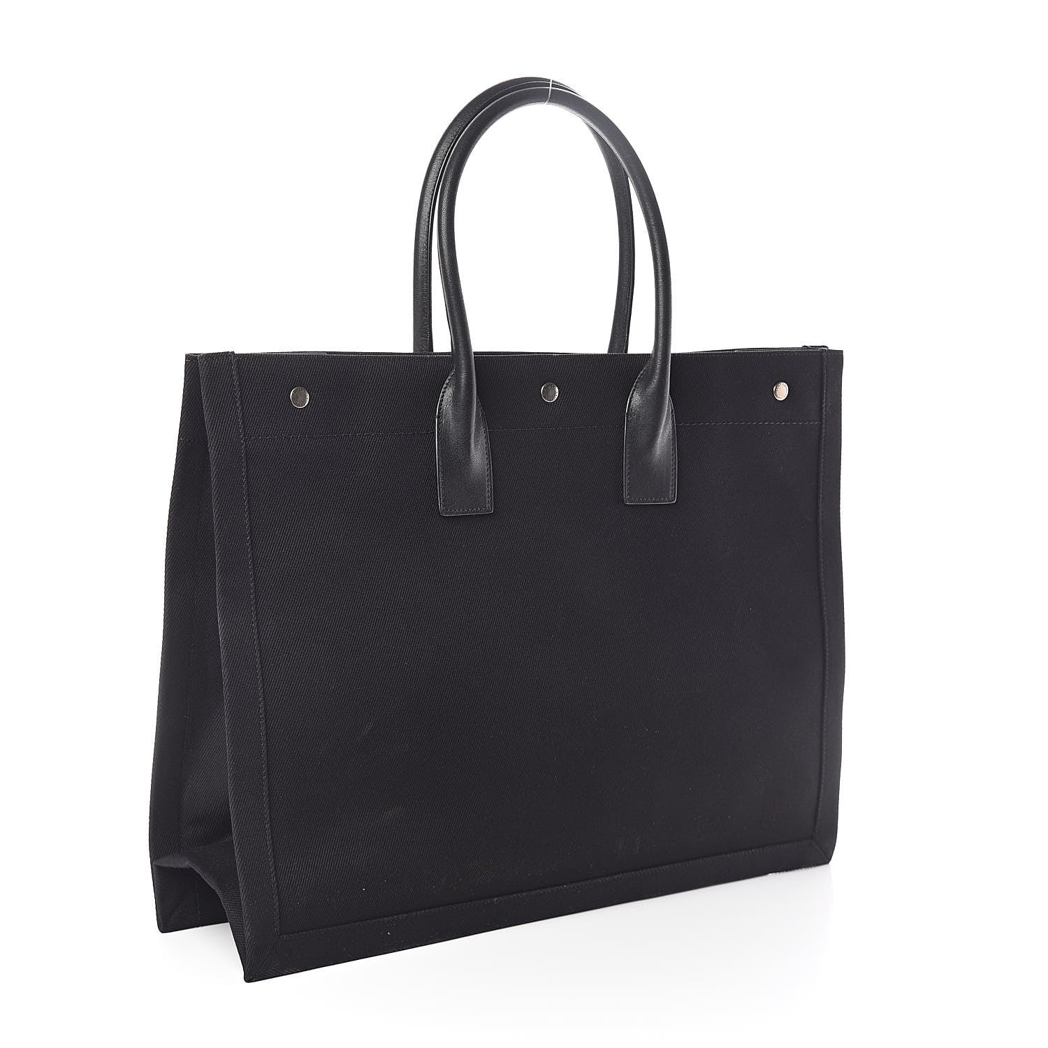 Saint Laurent Linen Calfskin Rive Gauche Tote Black 3 of 9