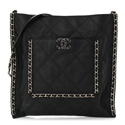 Chanel Calfskin Quilted Chain Flat Tote Black 1 of 10