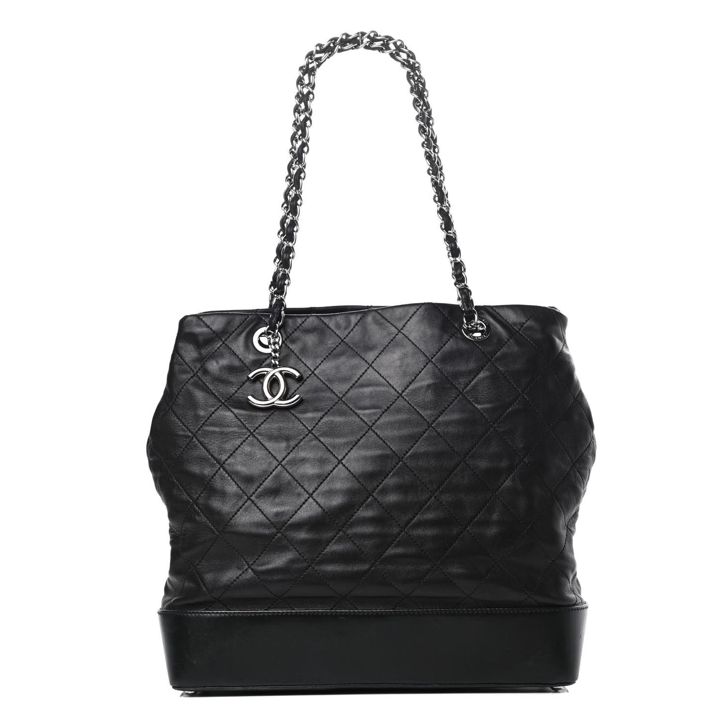 Calfskin Stitched Large VIP Shopping Tote Black