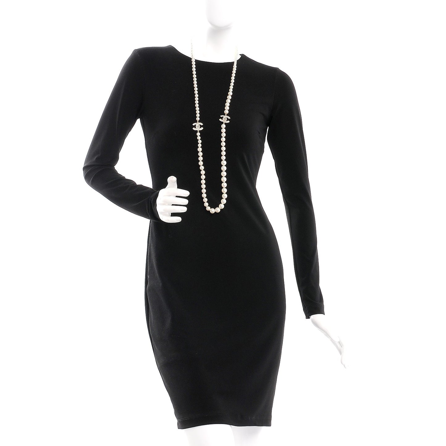 Pearl Baguette Crystal CC Long Necklace Gold