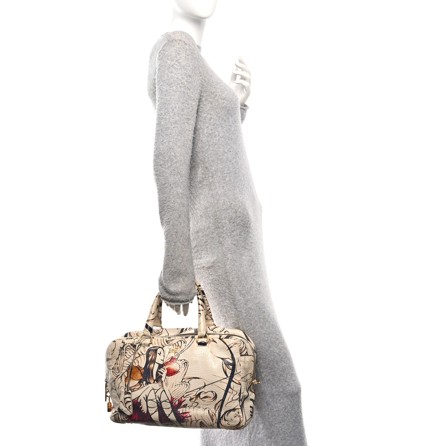 Prada X JAMES JEAN Cervo Lux Fairy Print Large Double Handle Boston Bag Prugna 2 of 12
