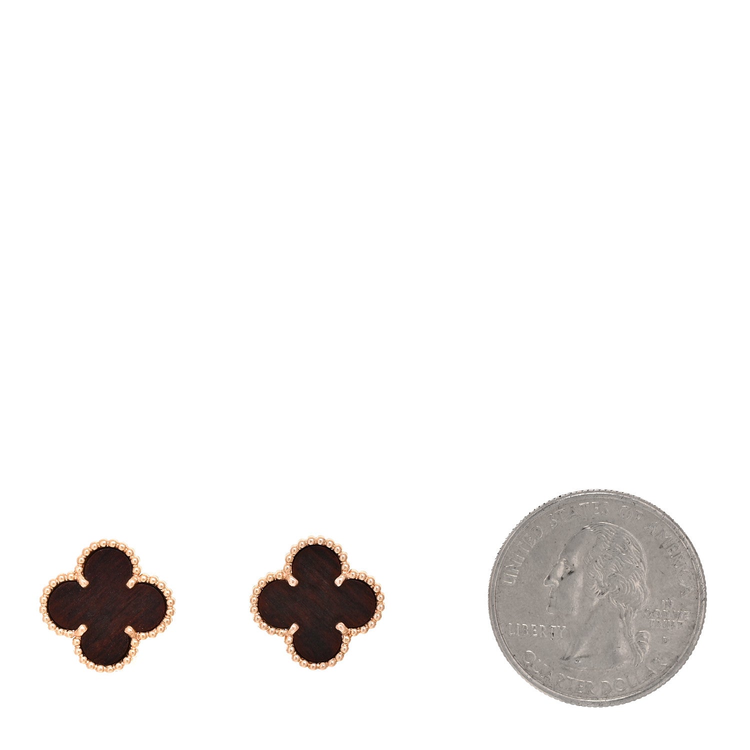 Van Cleef & Arpels 18k Rose Gold Letterwood Vintage Alhambra Earrings 2 of 4