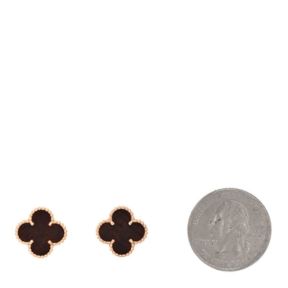 Van Cleef & Arpels 18k Rose Gold Letterwood Vintage Alhambra Earrings 2 of 4
