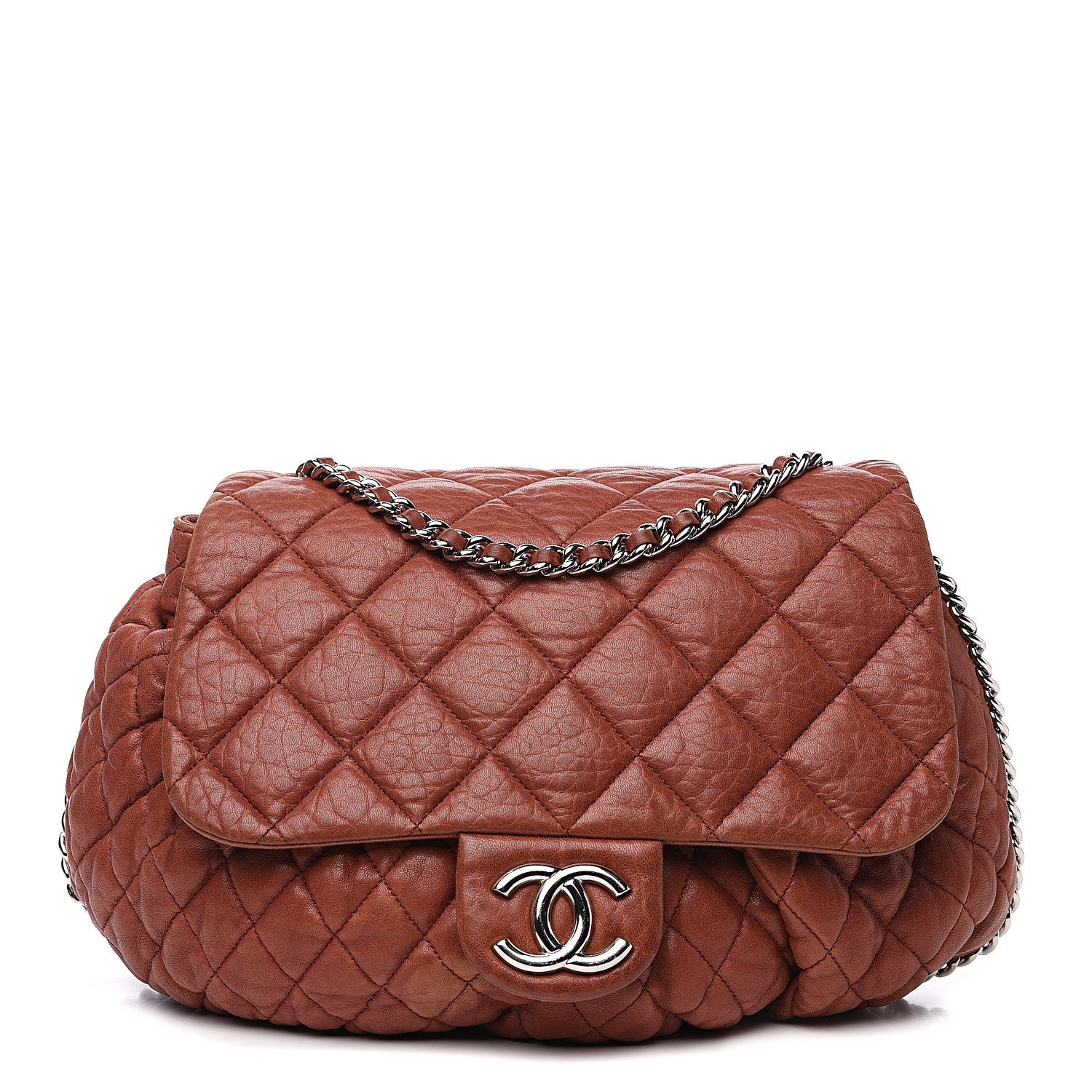 Chanel Washed Lambskin Quilted Large Chain Around Messenger Brown 1 of 15