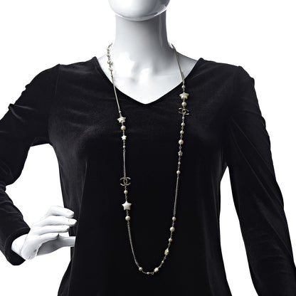 Chanel Pearl Beaded Star CC Long Necklace Gold 2 of 5