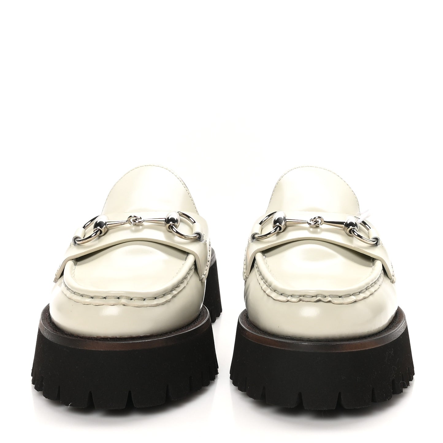 Cordovan Lux Horsebit Platform Mules 36.5 Mystic White