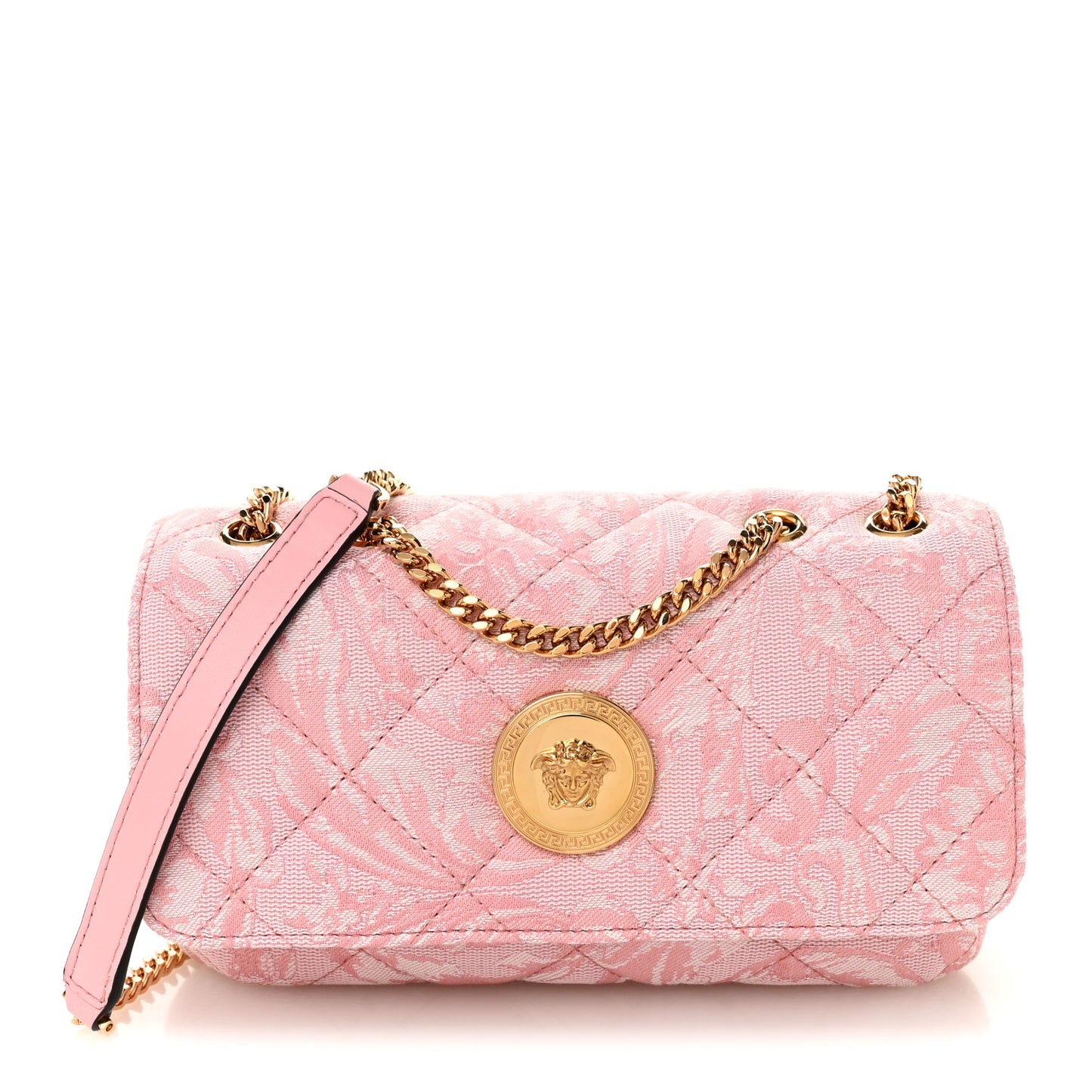 Baroque Jacquard Quilted Small Medusa Shoulder Bag Baby Pink