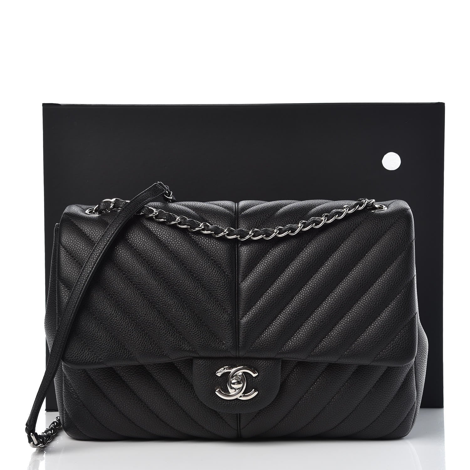Chanel Caviar Chevron Quilted Large Puffy CC Flap Black 8 of 8