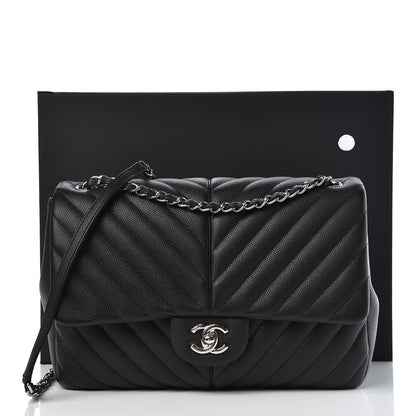 Chanel Caviar Chevron Quilted Large Puffy CC Flap Black 8 of 8