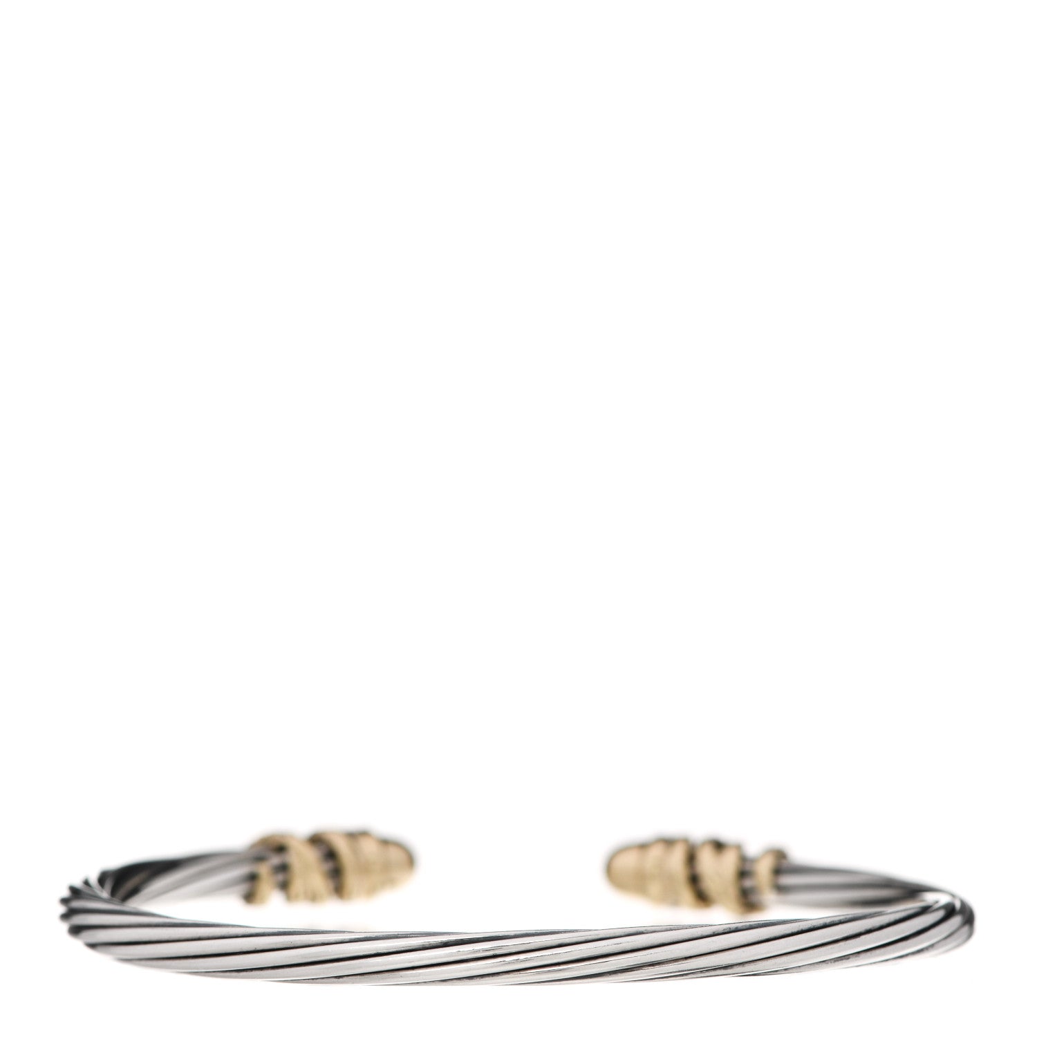 David Yurman Sterling Silver 18K Yellow Gold Diamond 4mm Helena Cuff Bracelet 2 of 4