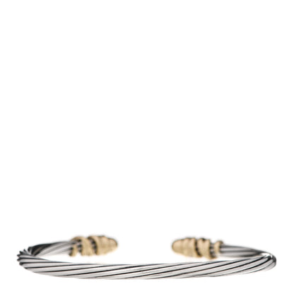 David Yurman Sterling Silver 18K Yellow Gold Diamond 4mm Helena Cuff Bracelet 2 of 4