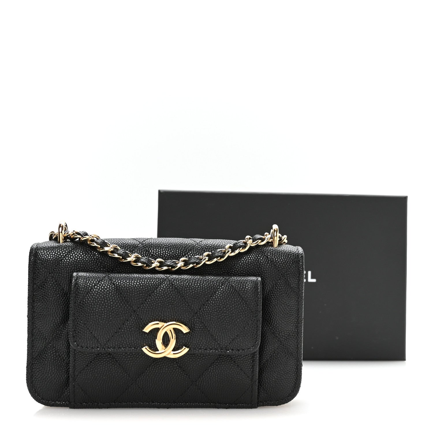 Chanel Caviar Quilted Pocket Twins Clutch With Chain  Black 11 of 11