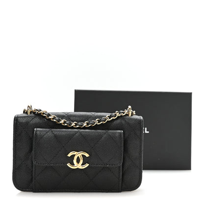 Chanel Caviar Quilted Pocket Twins Clutch With Chain  Black 11 of 11