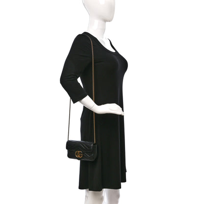 Gucci Calfskin Matelasse Super Mini GG Marmont Shoulder Bag Black 2 of 9