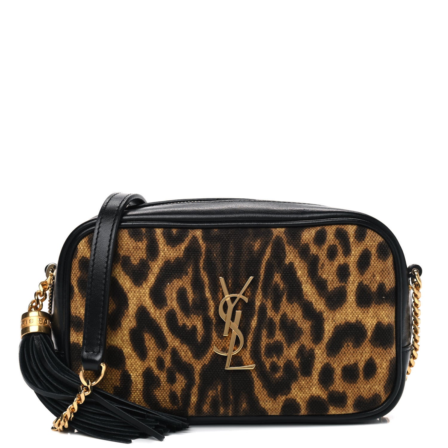 Saint Laurent Canvas Calfskin Leopard Print Monogram Mini Lou Camera Bag Brown 1 of 4